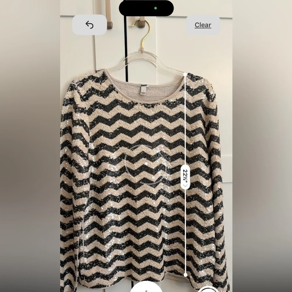 J.‎ Crew Sequin Long Sleeve Top Medium Black and Gold Chevron Sparkle Holiday